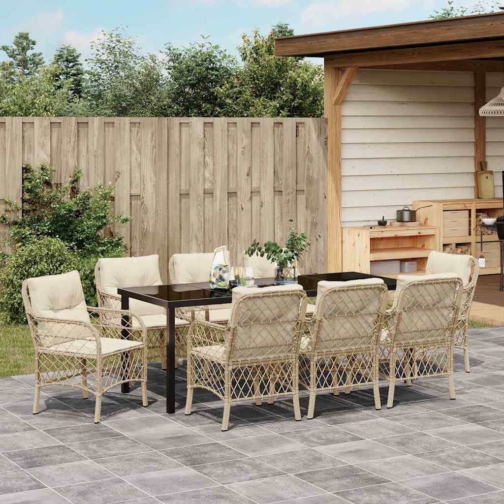 Σέτ φαγητού για κήπο με μαξιλάρι 9 pcs Μπεζ συνθετικό ρατάν - Pakobazaar