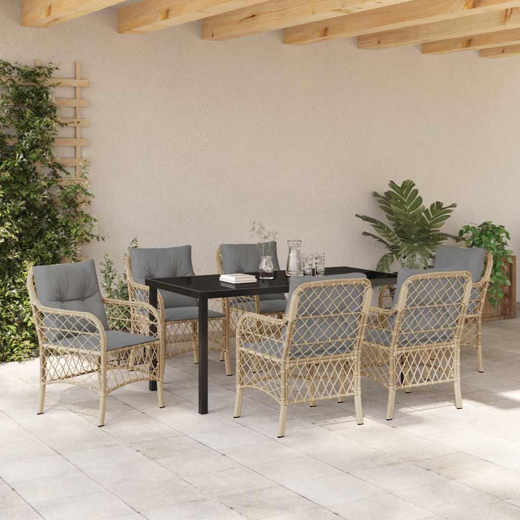 Σέτ φαγητού για κήπο με μαξιλάρι 7 pcs Μπεζ συνθετικό ρατάν - Pakobazaar