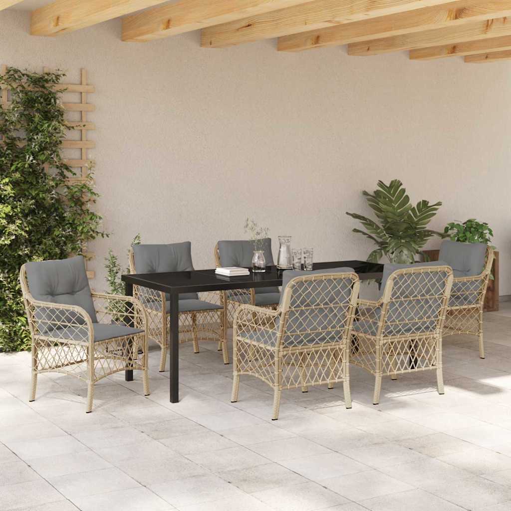 Σέτ φαγητού για κήπο με μαξιλάρι 7 pcs Μπεζ συνθετικό ρατάν - Pakobazaar