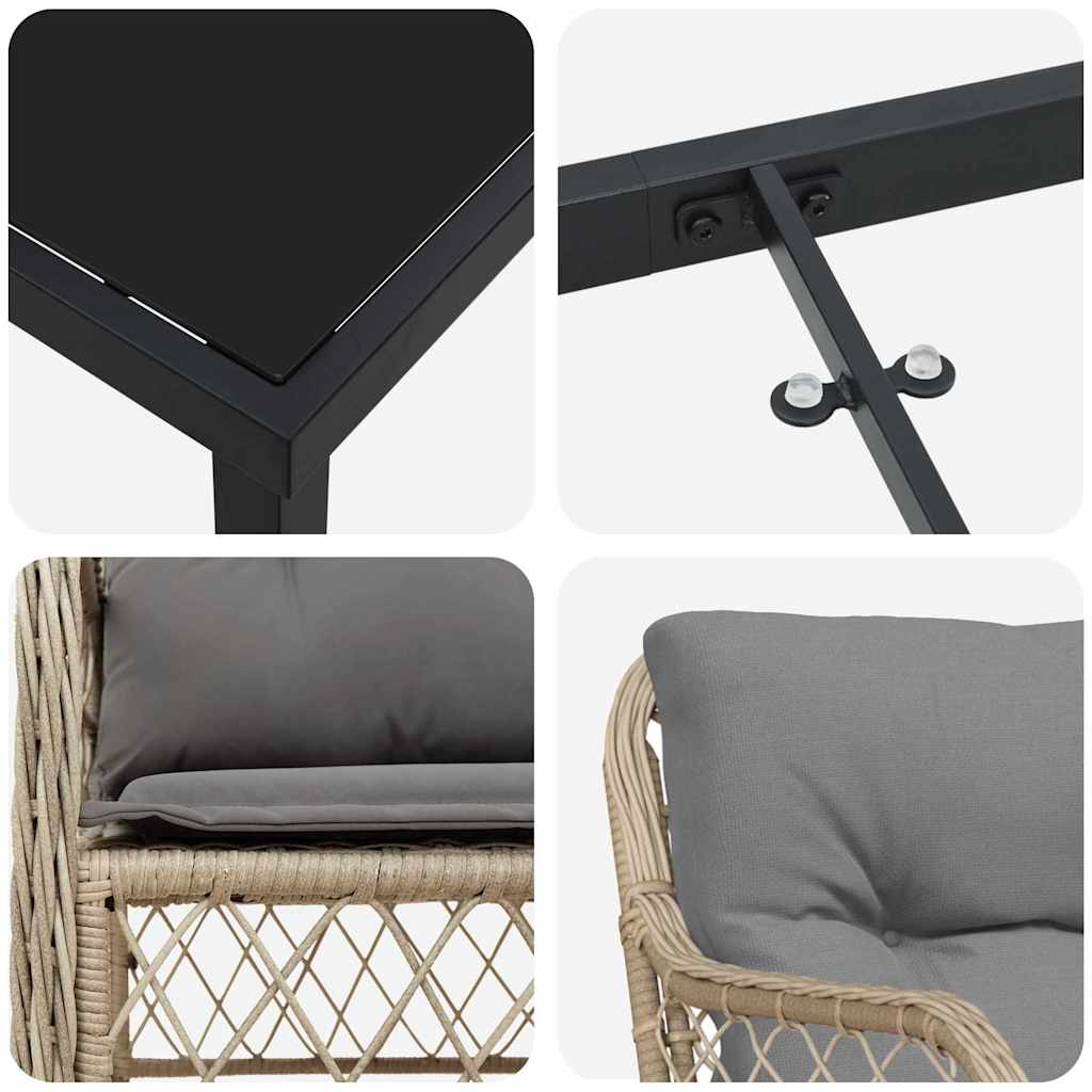 Σέτ φαγητού για κήπο με μαξιλάρι 9 pcs Μπεζ συνθετικό ρατάν - Pakobazaar