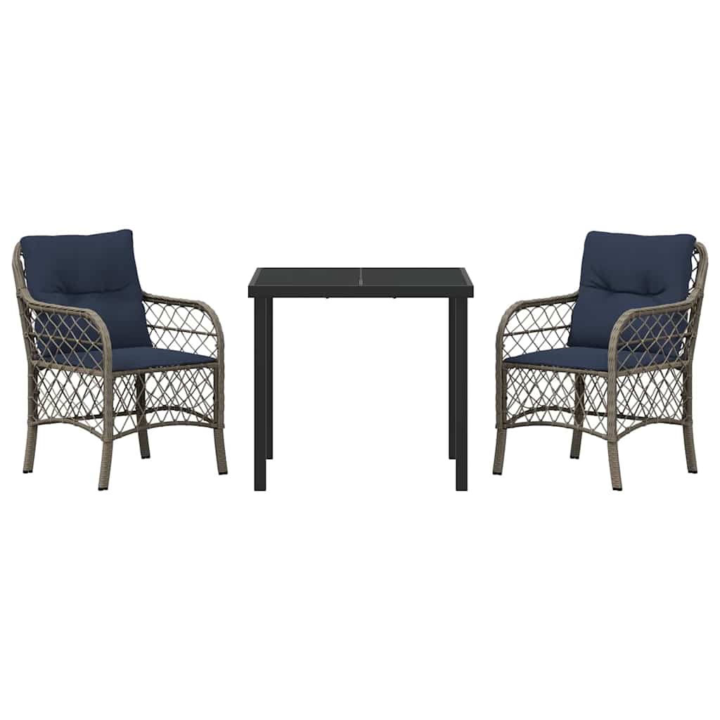 Σέτ φαγητού για κήπο με μαξιλάρι 3 pcs Γκρι και Μαύρο Ρατάν - Pakobazaar