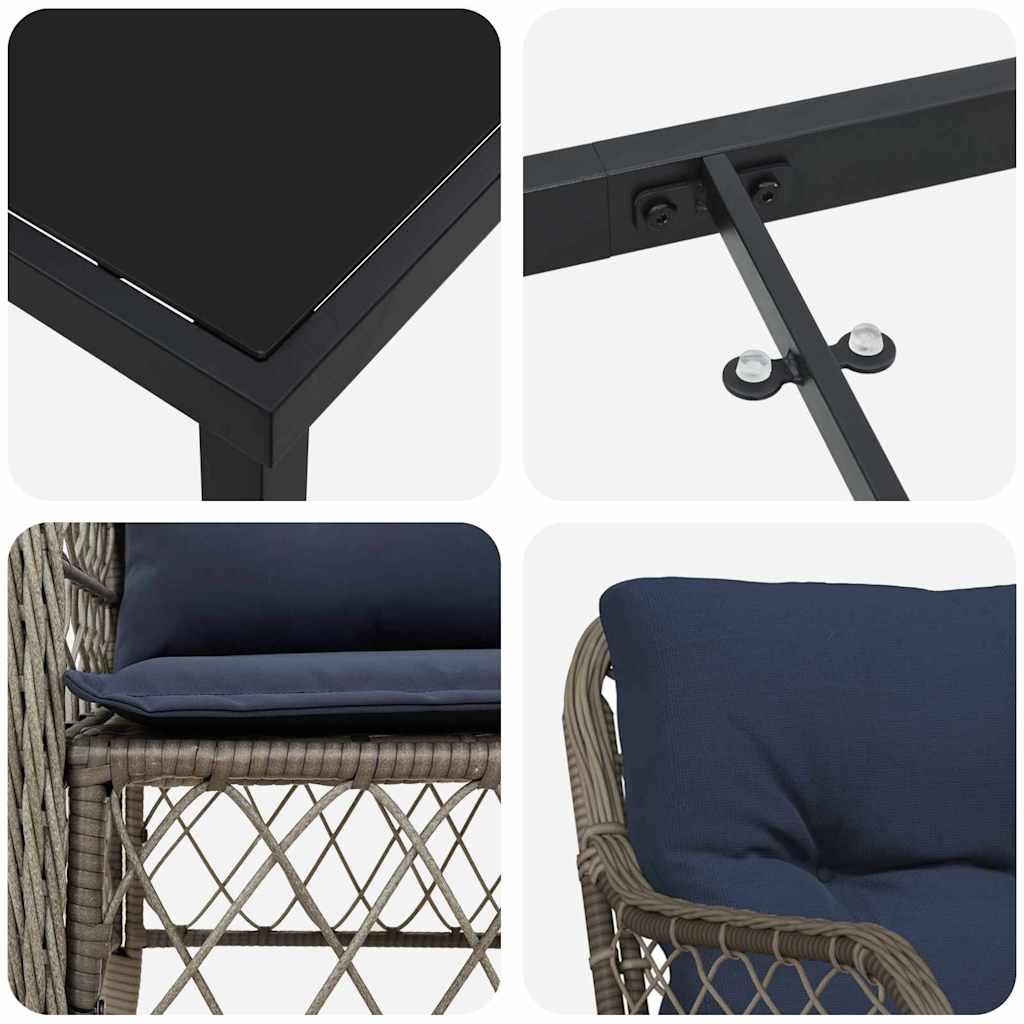 Σέτ φαγητού για κήπο με μαξιλάρι 5 pcs Γκρι και Μαύρο Ρατάν - Pakobazaar