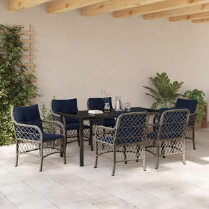 Σέτ φαγητού για κήπο με μαξιλάρι 7 pcs Γκρι και Μαύρο Ρατάν - Pakobazaar