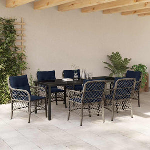Σέτ φαγητού για κήπο με μαξιλάρι 7 pcs Γκρι και Μαύρο Ρατάν - Pakobazaar