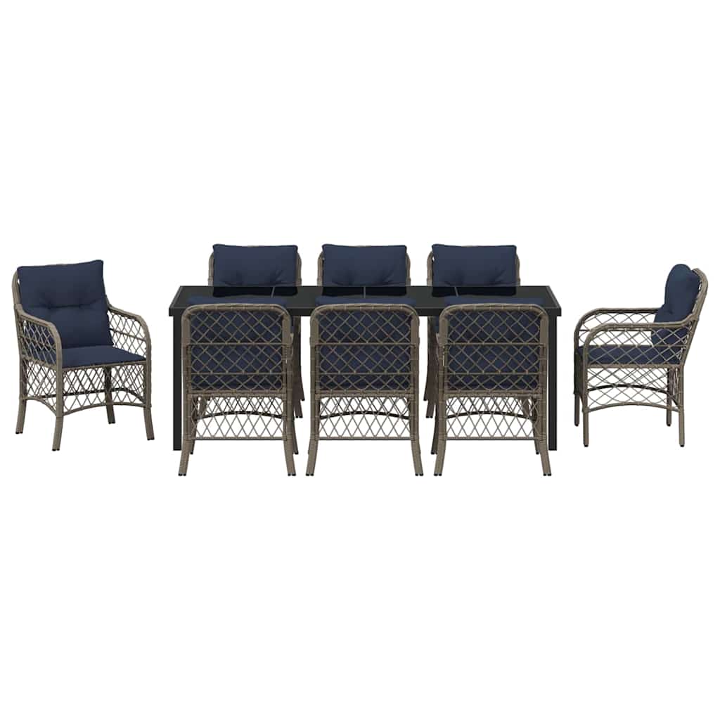 Σέτ φαγητού για κήπο με μαξιλάρι 9 pcs Γκρι και Μαύρο Ρατάν - Pakobazaar