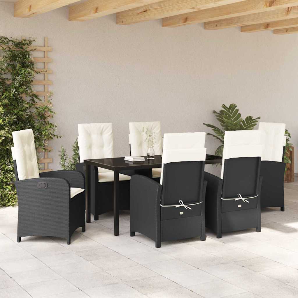 Σέτ φαγητού για κήπο με μαξιλάρι 7 pcs Μαύρο συνθετικό ρατάν - Pakobazaar