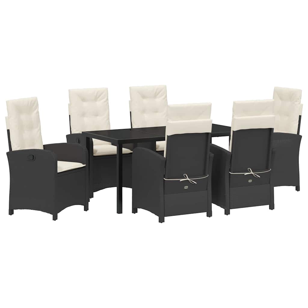 Σέτ φαγητού για κήπο με μαξιλάρι 7 pcs Μαύρο συνθετικό ρατάν - Pakobazaar
