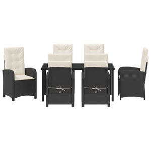 Σέτ φαγητού για κήπο με μαξιλάρι 7 pcs Μαύρο συνθετικό ρατάν - Pakobazaar