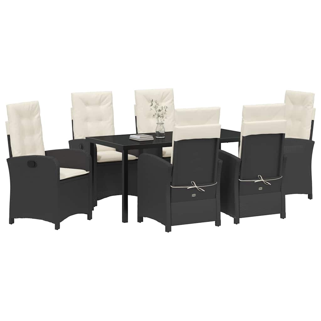 Σέτ φαγητού για κήπο με μαξιλάρι 7 pcs Μαύρο συνθετικό ρατάν - Pakobazaar