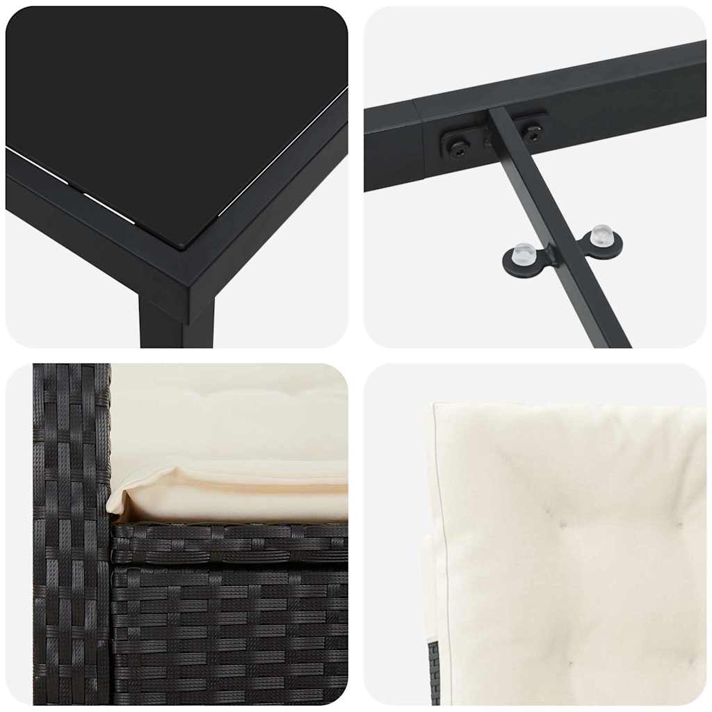 Σέτ φαγητού για κήπο με μαξιλάρι 7 pcs Μαύρο συνθετικό ρατάν - Pakobazaar