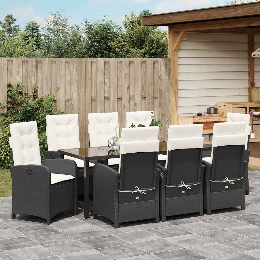 Σέτ φαγητού για κήπο με μαξιλάρι 9 pcs Μαύρο συνθετικό ρατάν - Pakobazaar