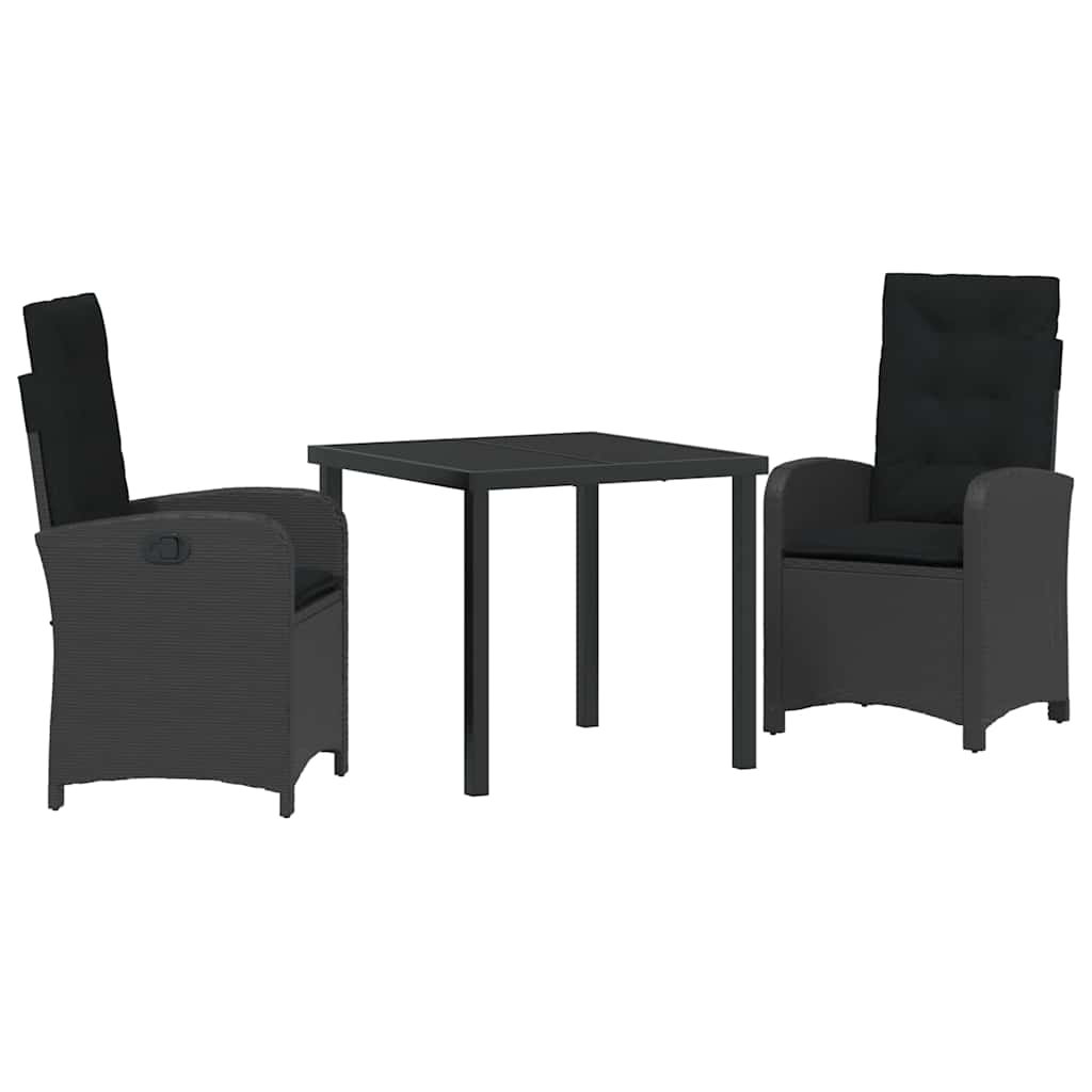Σέτ φαγητού για κήπο με μαξιλάρι 3 pcs Μαύρο συνθετικό ρατάν - Pakobazaar