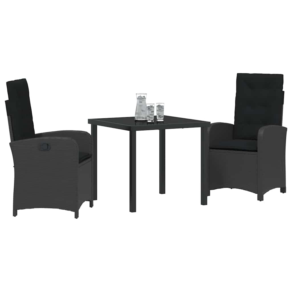 Σέτ φαγητού για κήπο με μαξιλάρι 3 pcs Μαύρο συνθετικό ρατάν - Pakobazaar