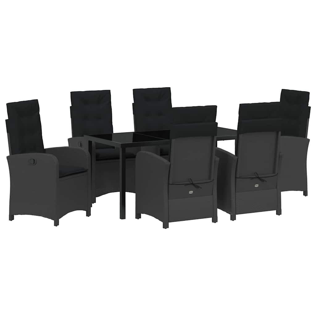 Σέτ φαγητού για κήπο με μαξιλάρι 7 pcs Μαύρο συνθετικό ρατάν - Pakobazaar