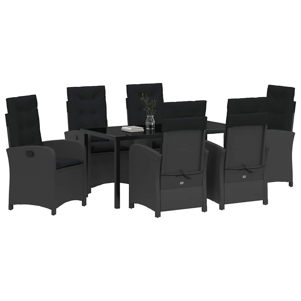 Σέτ φαγητού για κήπο με μαξιλάρι 7 pcs Μαύρο συνθετικό ρατάν - Pakobazaar