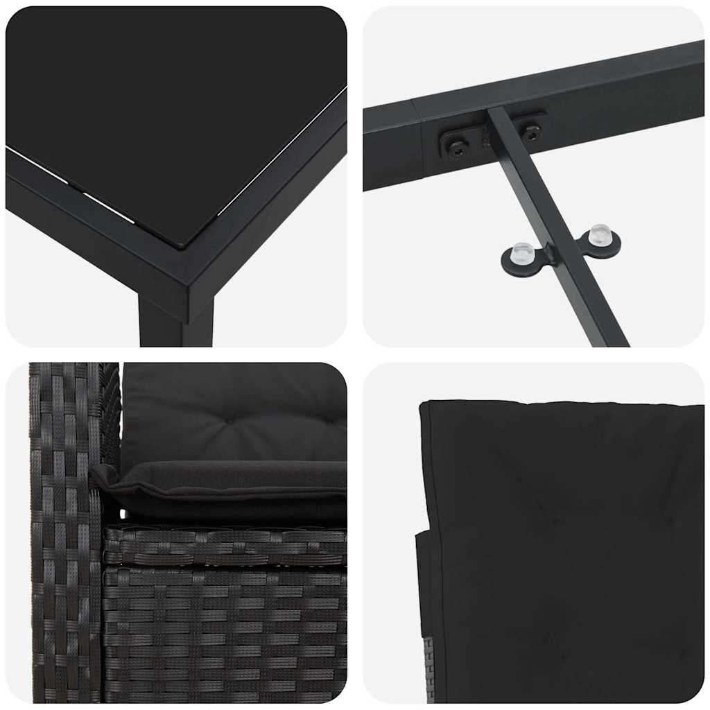 Σέτ φαγητού για κήπο με μαξιλάρι 7 pcs Μαύρο συνθετικό ρατάν - Pakobazaar