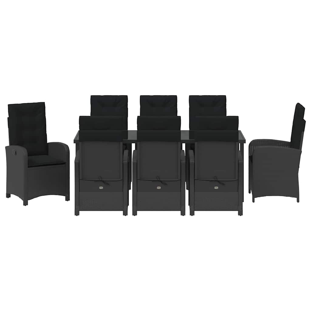 Σέτ φαγητού για κήπο με μαξιλάρι 9 pcs Μαύρο συνθετικό ρατάν - Pakobazaar