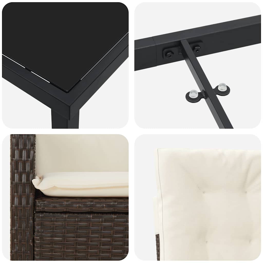 Σέτ φαγητού για κήπο με μαξιλάρι 7 pcs Καφέ συνθετικό ρατάν - Pakobazaar