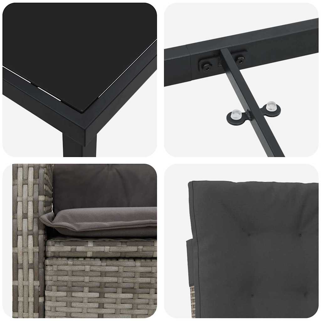 Σέτ φαγητού για κήπο με μαξιλάρι 5 pcs Γκρι συνθετικό ρατάν - Pakobazaar