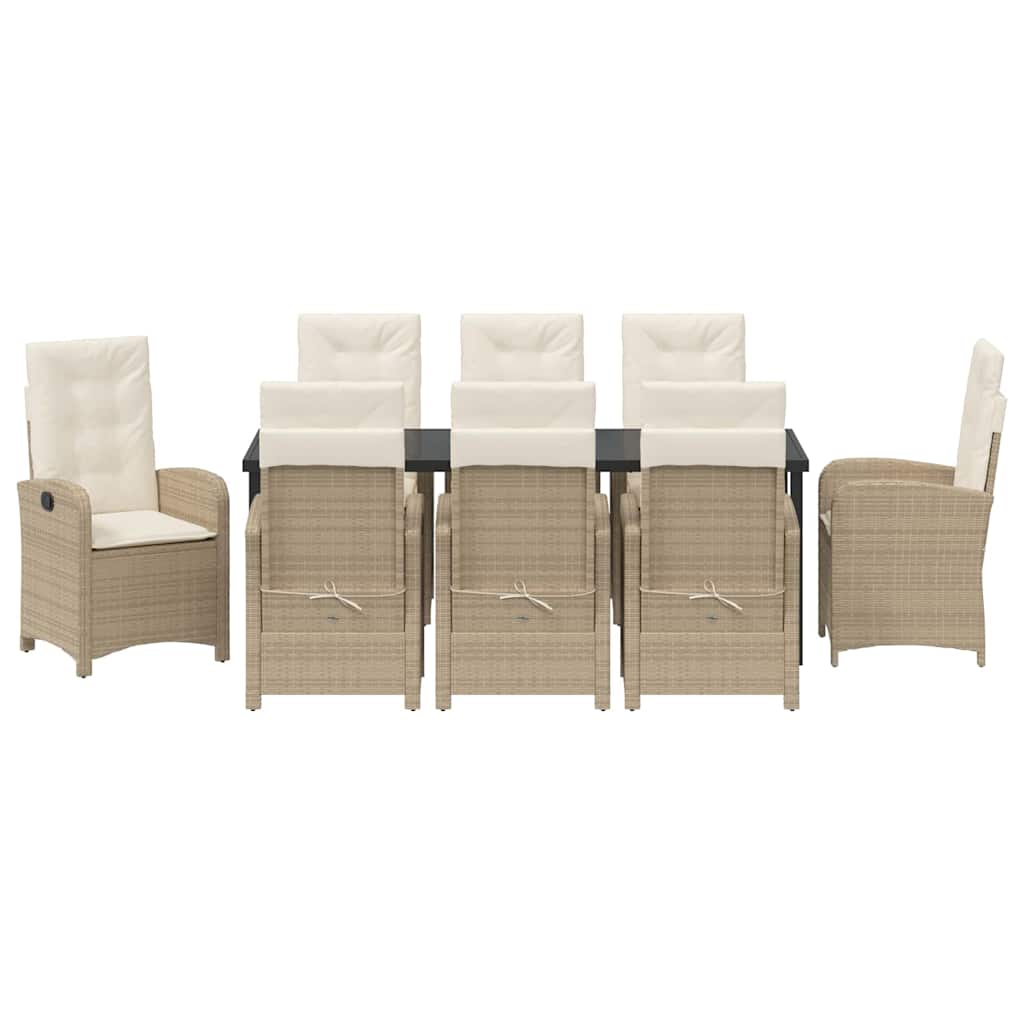 Σέτ φαγητού για κήπο με μαξιλάρι 9 pcs Μπεζ συνθετικό ρατάν - Pakobazaar