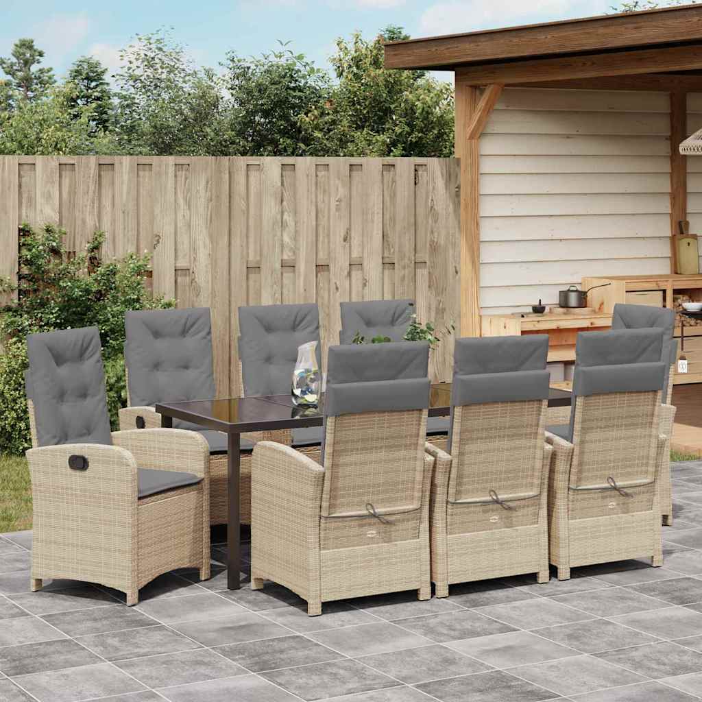 Σέτ φαγητού για κήπο με μαξιλάρι 9 pcs Μπεζ συνθετικό ρατάν - Pakobazaar