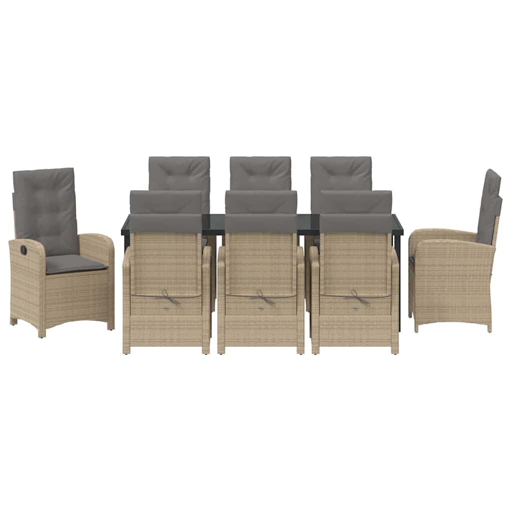 Σέτ φαγητού για κήπο με μαξιλάρι 9 pcs Μπεζ συνθετικό ρατάν - Pakobazaar