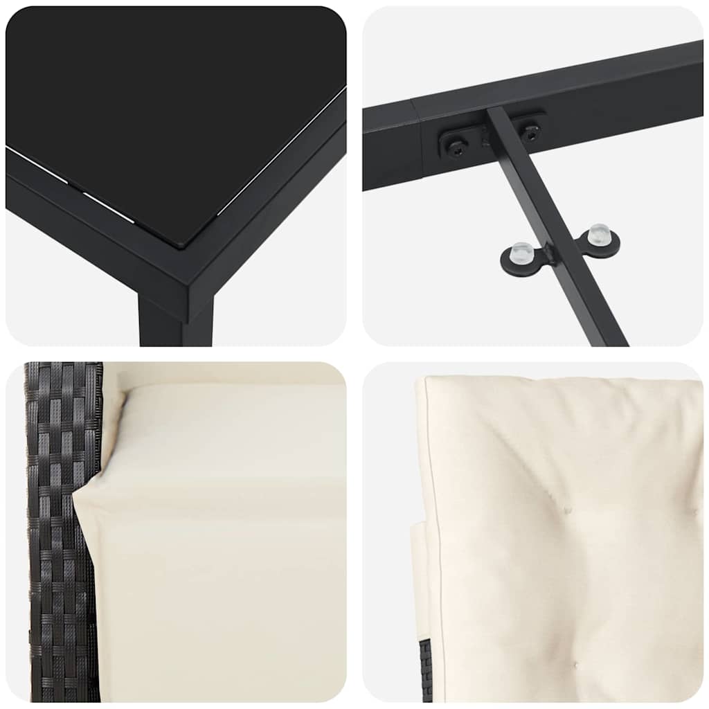 Σέτ φαγητού για κήπο με μαξιλάρι 3 pcs Μαύρο συνθετικό ρατάν - Pakobazaar