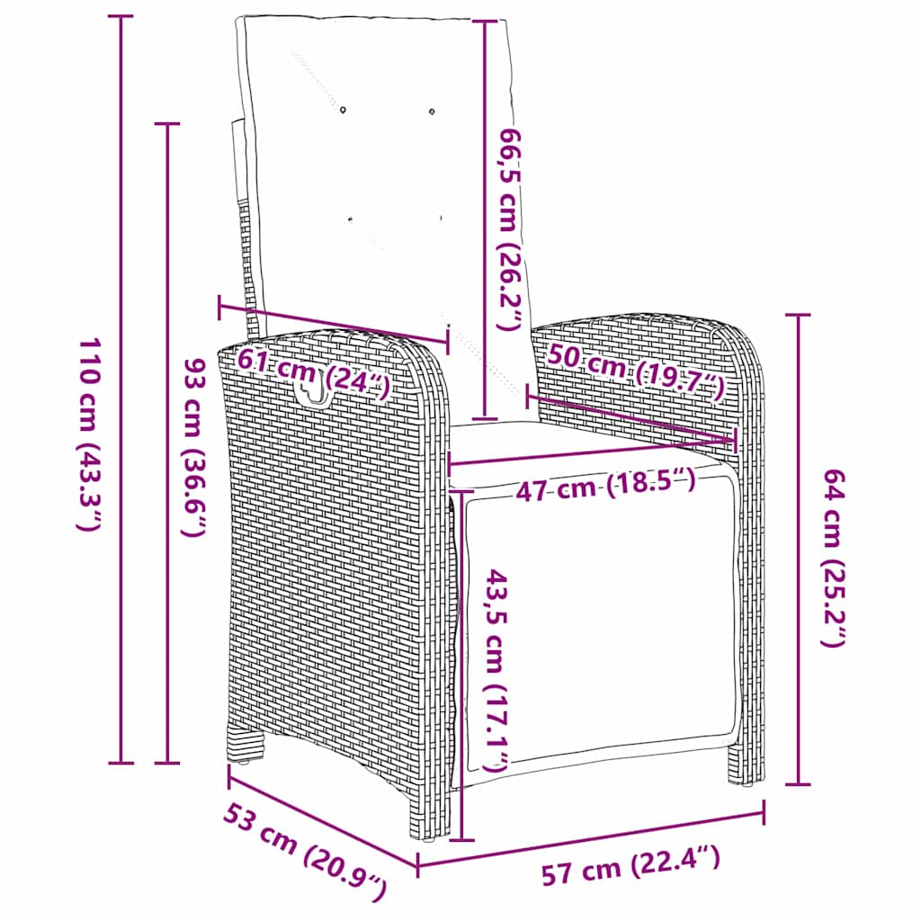 Σέτ φαγητού για κήπο με μαξιλάρι 5 pcs Μαύρο συνθετικό ρατάν - Pakobazaar