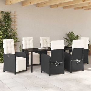 Σέτ φαγητού για κήπο με μαξιλάρι 7 pcs Μαύρο συνθετικό ρατάν - Pakobazaar