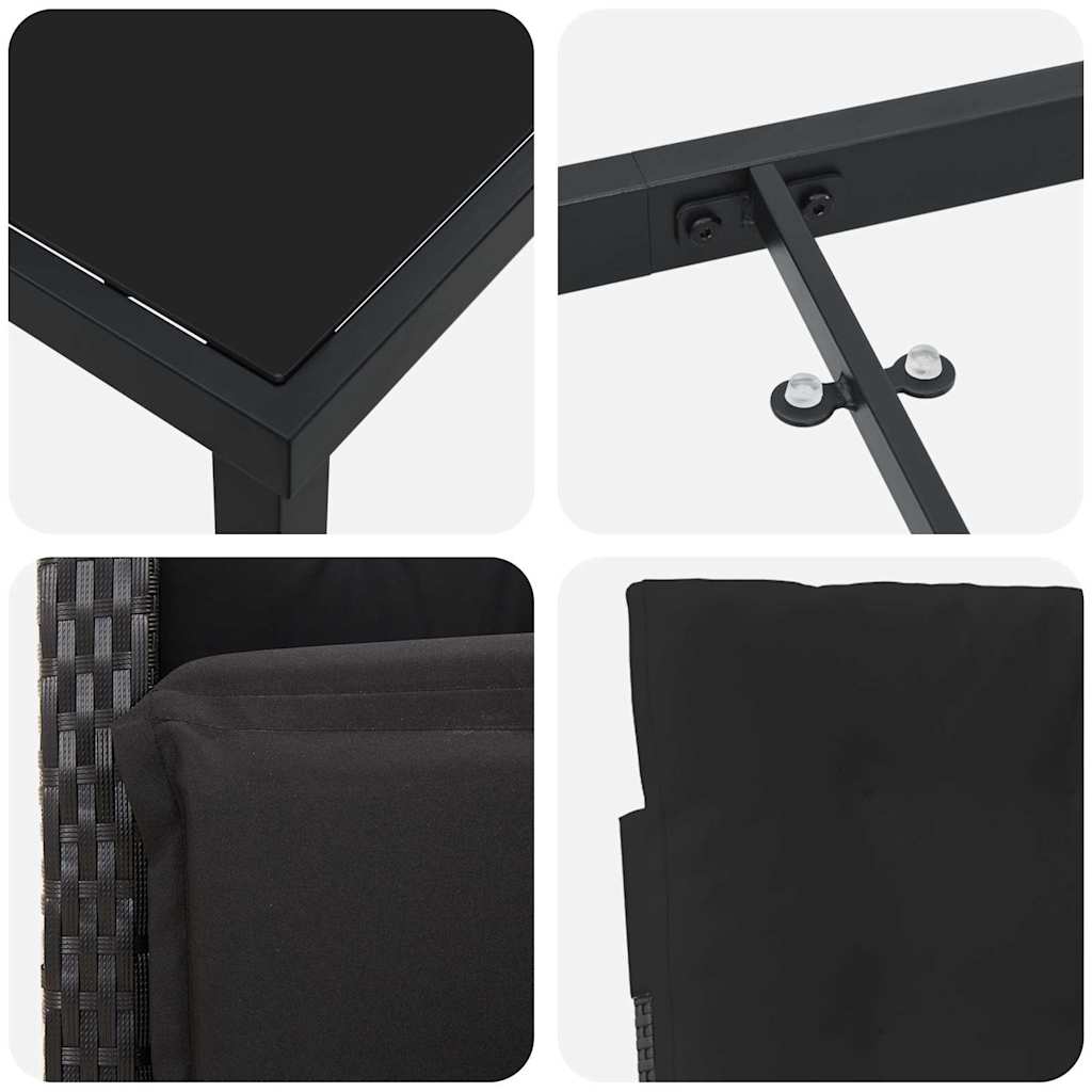 Σέτ φαγητού για κήπο με μαξιλάρι 5 pcs Μαύρο συνθετικό ρατάν - Pakobazaar