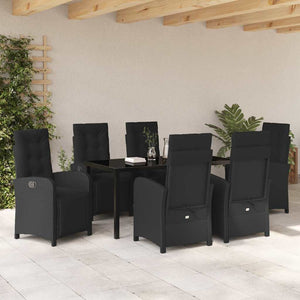 Σέτ φαγητού για κήπο με μαξιλάρι 7 pcs Μαύρο συνθετικό ρατάν - Pakobazaar