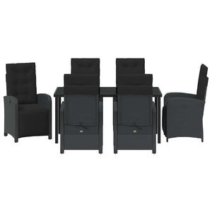 Σέτ φαγητού για κήπο με μαξιλάρι 7 pcs Μαύρο συνθετικό ρατάν - Pakobazaar