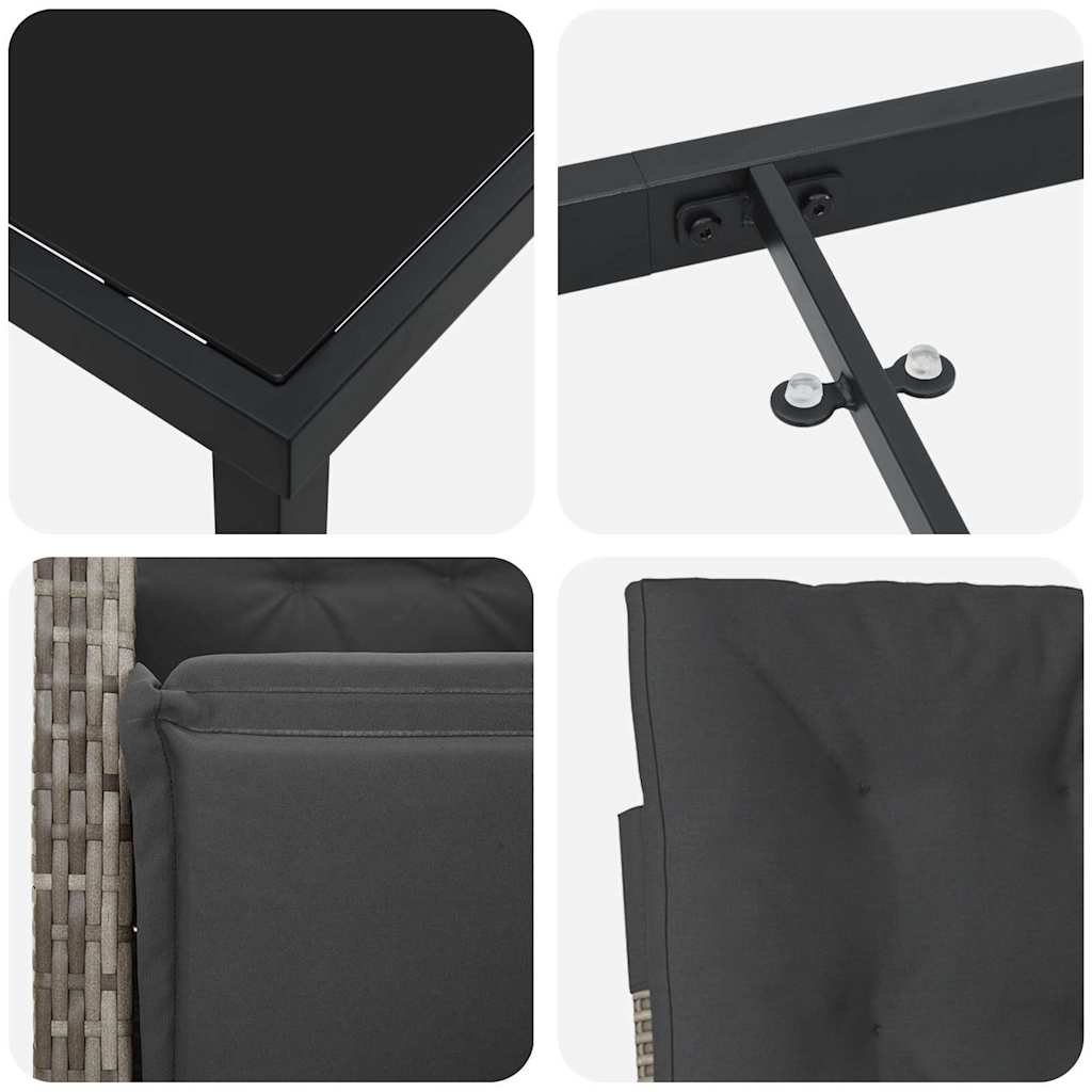 Σέτ φαγητού για κήπο με μαξιλάρι 3 pcs Γκρι συνθετικό ρατάν - Pakobazaar