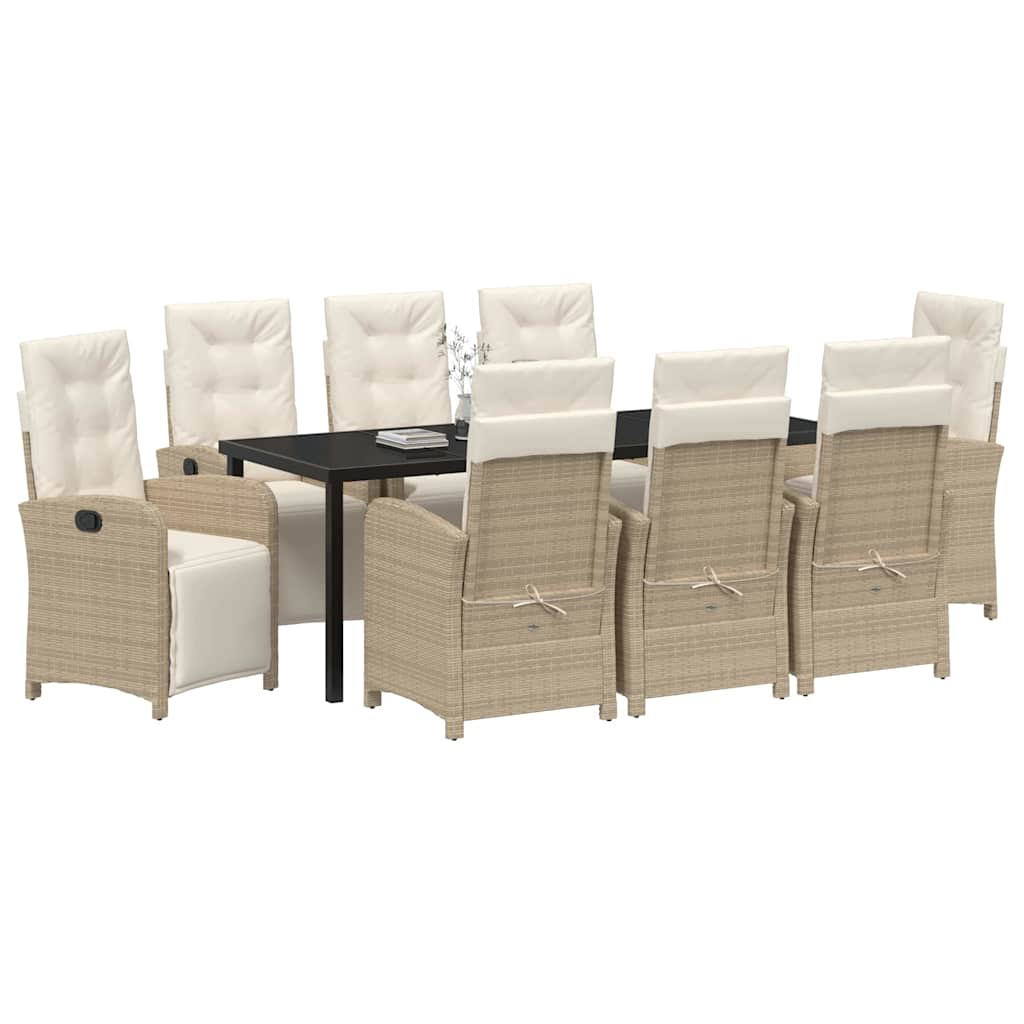 Σέτ φαγητού για κήπο με μαξιλάρι 9 pcs Μπεζ συνθετικό ρατάν - Pakobazaar