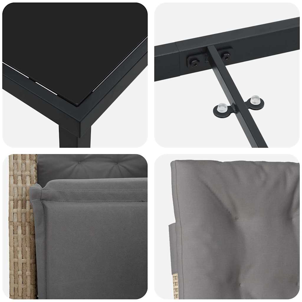 Σέτ φαγητού για κήπο με μαξιλάρι 3 pcs Μπεζ συνθετικό ρατάν - Pakobazaar