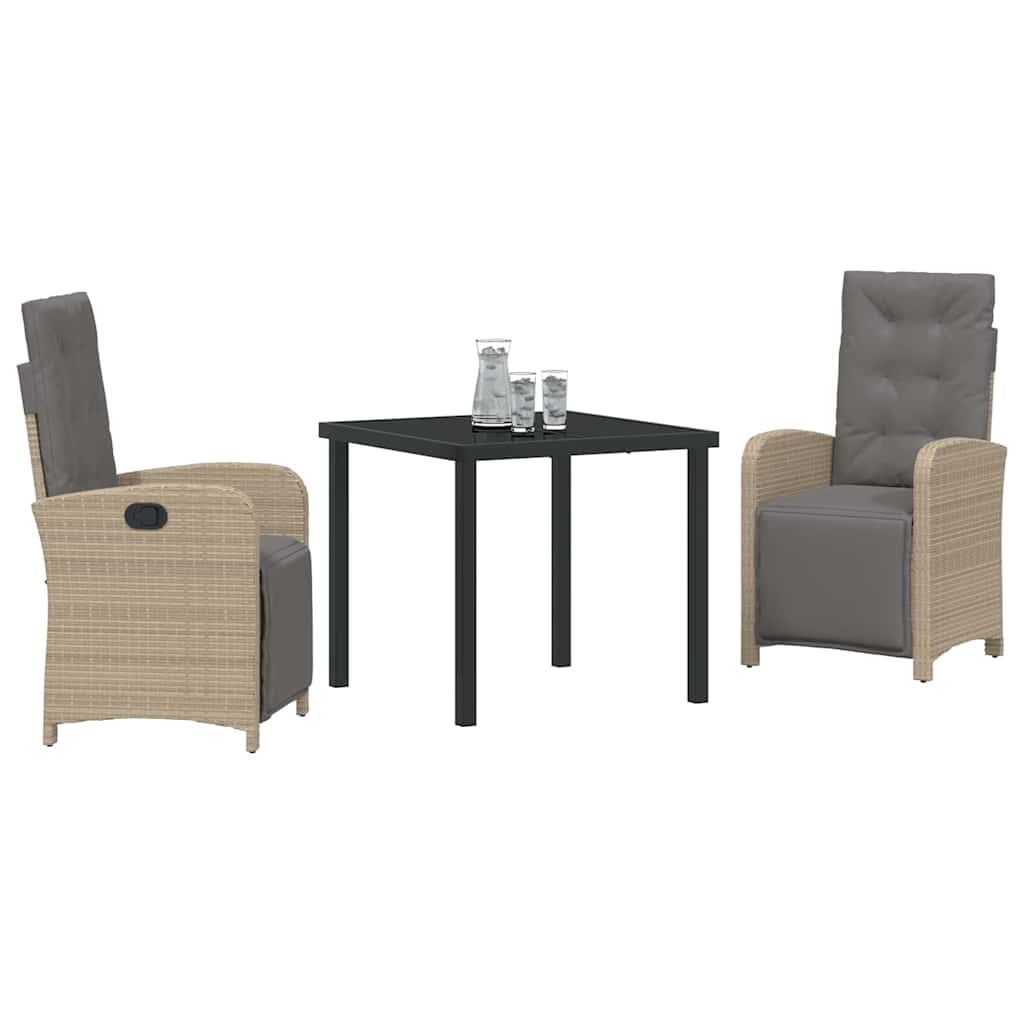 Σέτ φαγητού για κήπο με μαξιλάρι 3 pcs Μπεζ συνθετικό ρατάν - Pakobazaar