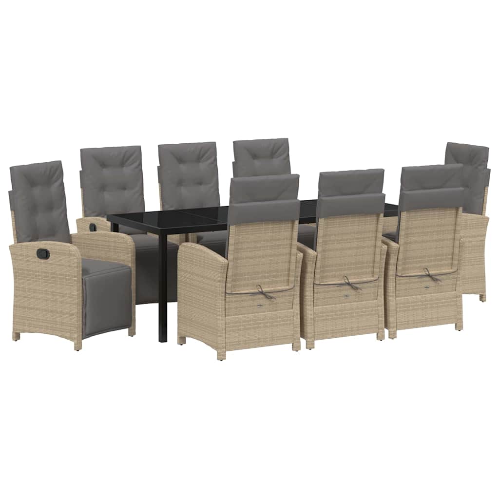 Σέτ φαγητού για κήπο με μαξιλάρι 9 pcs Μπεζ συνθετικό ρατάν - Pakobazaar