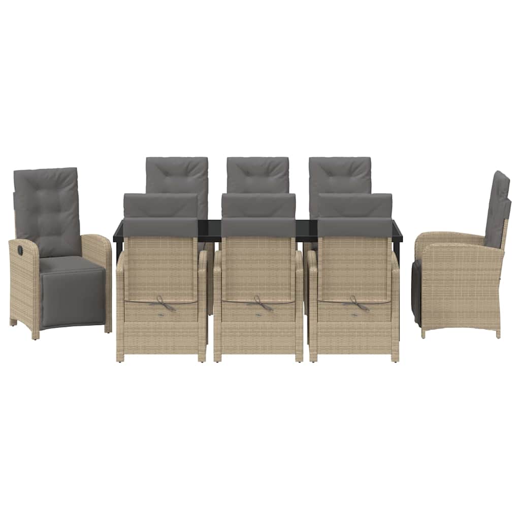 Σέτ φαγητού για κήπο με μαξιλάρι 9 pcs Μπεζ συνθετικό ρατάν - Pakobazaar