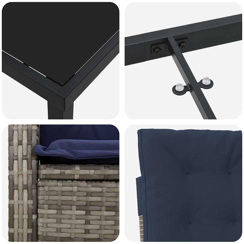 Σέτ φαγητού για κήπο με μαξιλάρι 5 pcs Γκρι συνθετικό ρατάν - Pakobazaar