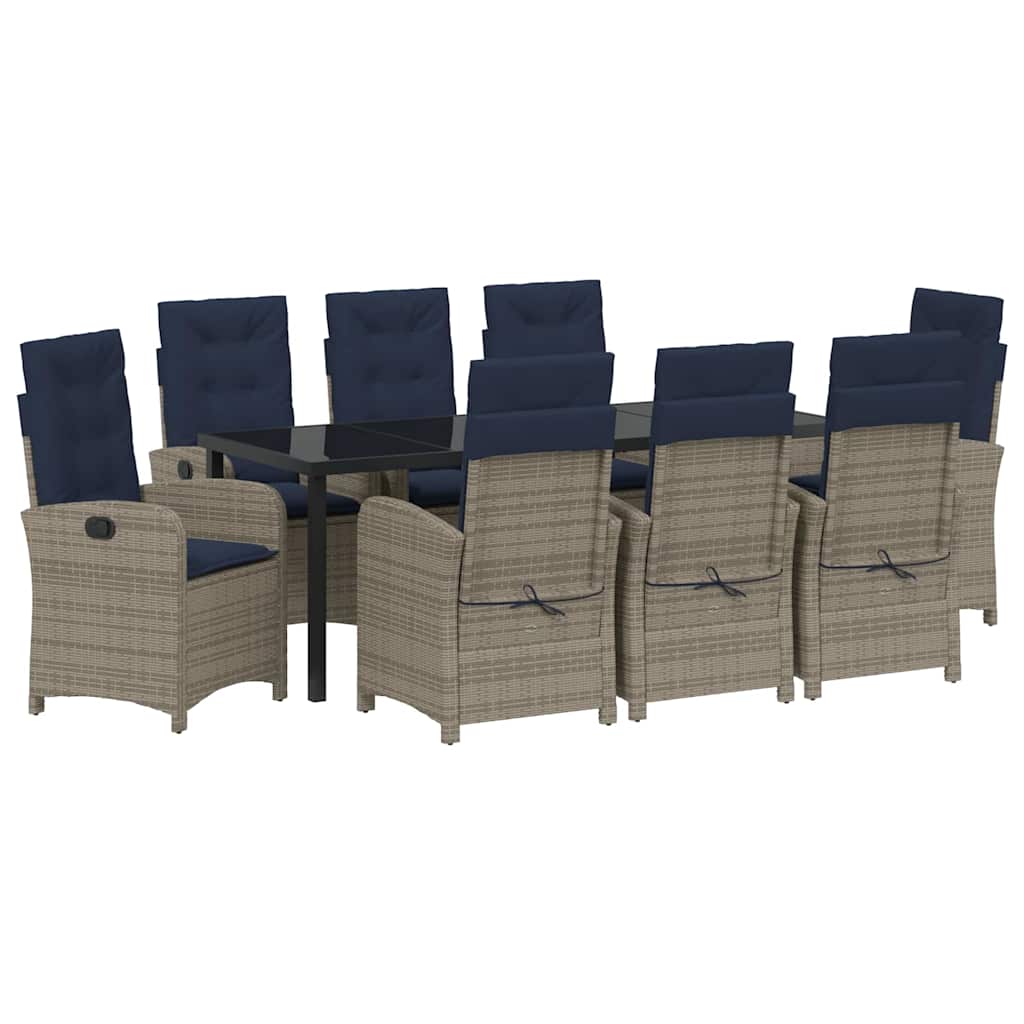 Σέτ φαγητού για κήπο με μαξιλάρι 9 pcs Γκρι συνθετικό ρατάν - Pakobazaar