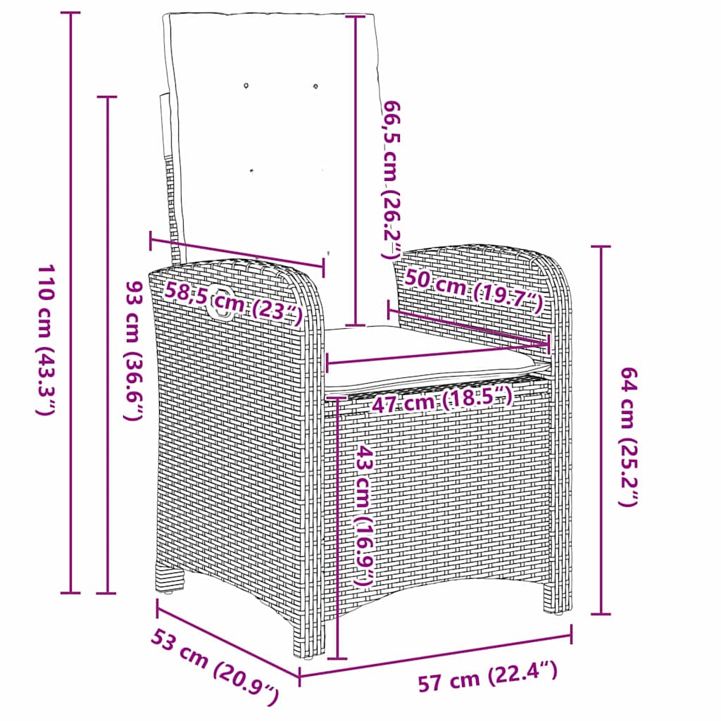 Σέτ φαγητού για κήπο με μαξιλάρι 7 pcs Γκρι συνθετικό ρατάν - Pakobazaar