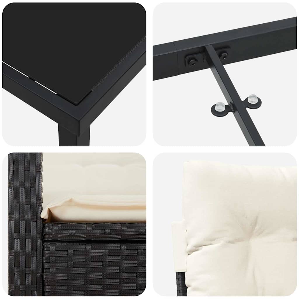 Σέτ φαγητού για κήπο με μαξιλάρι 5 pcs Μαύρο συνθετικό ρατάν - Pakobazaar