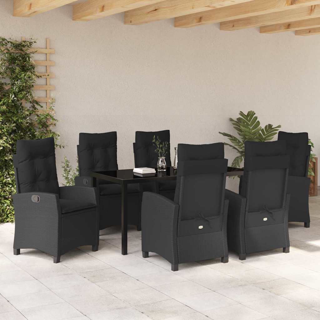 Σέτ φαγητού για κήπο με μαξιλάρι 7 pcs Μαύρο συνθετικό ρατάν - Pakobazaar