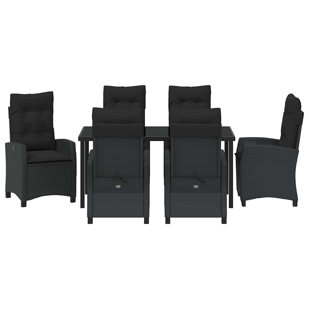 Σέτ φαγητού για κήπο με μαξιλάρι 7 pcs Μαύρο συνθετικό ρατάν - Pakobazaar