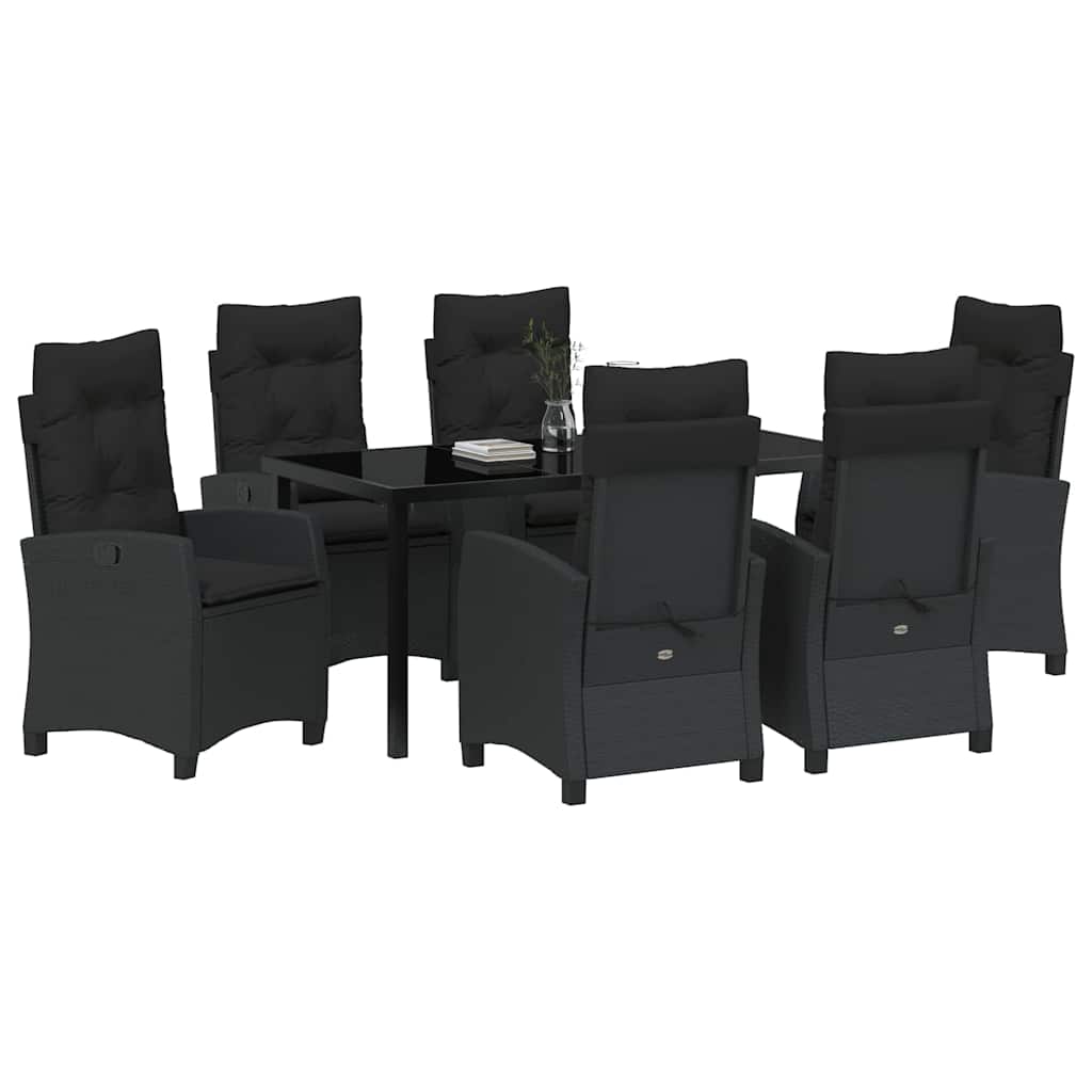 Σέτ φαγητού για κήπο με μαξιλάρι 7 pcs Μαύρο συνθετικό ρατάν - Pakobazaar
