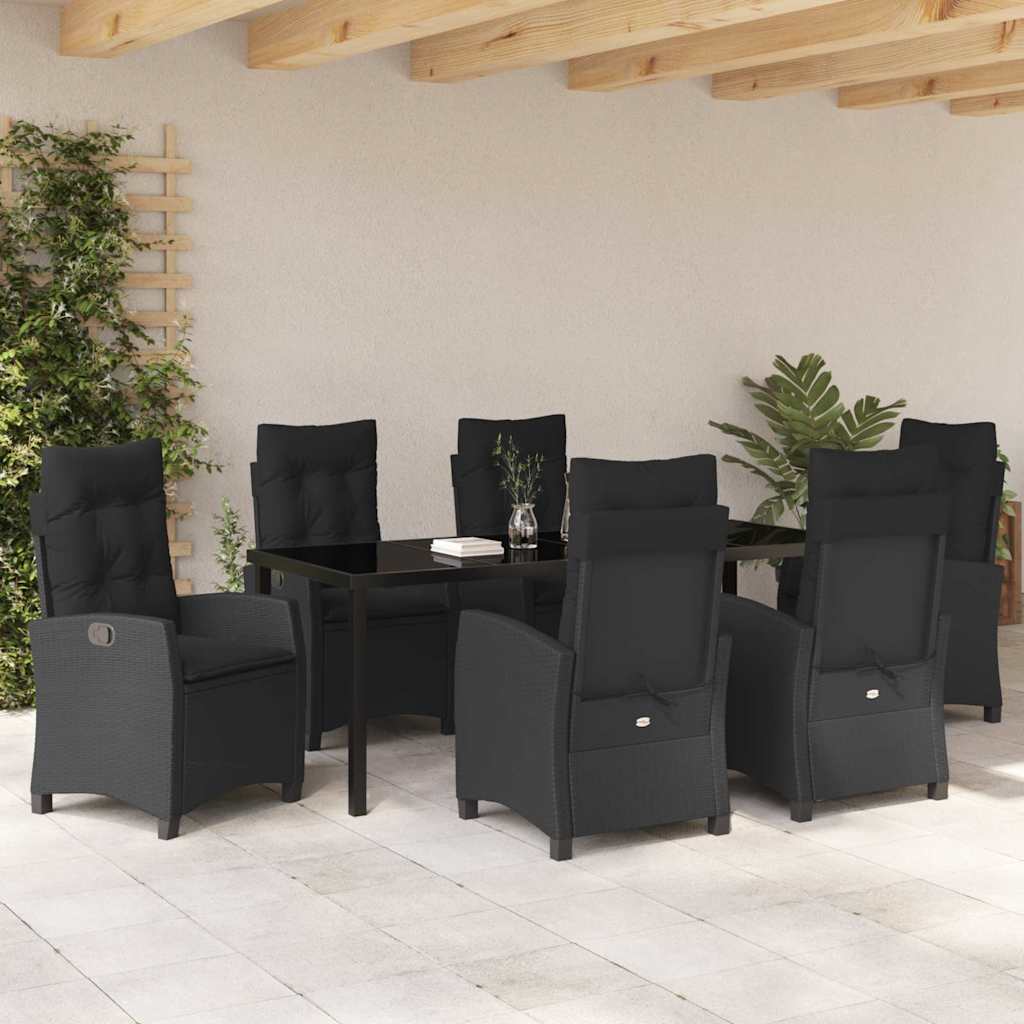 Σέτ φαγητού για κήπο με μαξιλάρι 7 pcs Μαύρο συνθετικό ρατάν - Pakobazaar