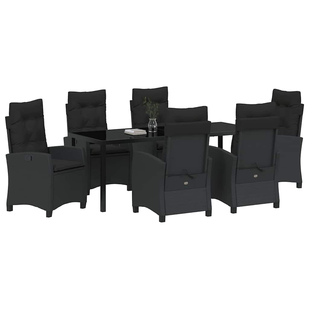 Σέτ φαγητού για κήπο με μαξιλάρι 7 pcs Μαύρο συνθετικό ρατάν - Pakobazaar