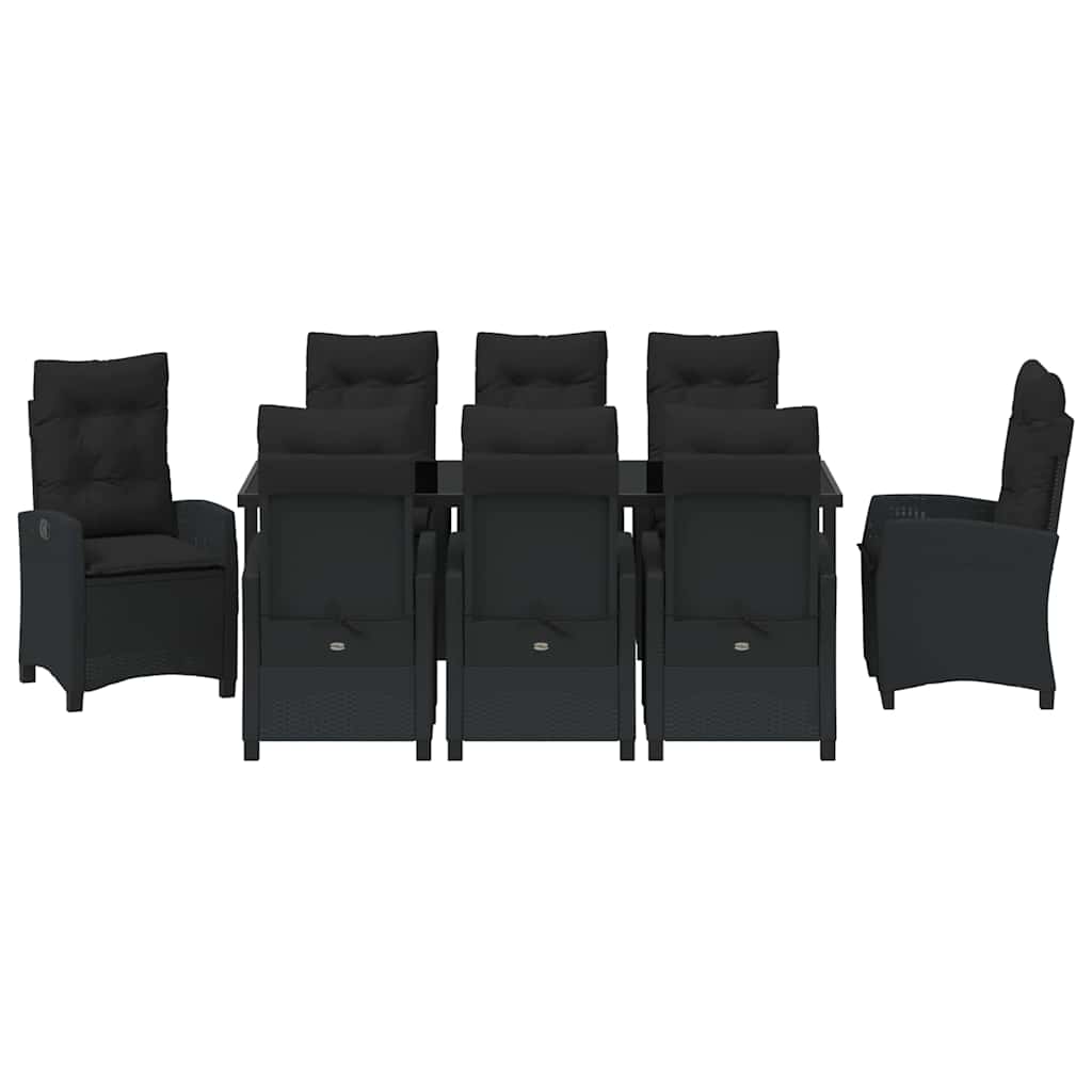 Σέτ φαγητού για κήπο με μαξιλάρι 9 pcs Μαύρο συνθετικό ρατάν - Pakobazaar