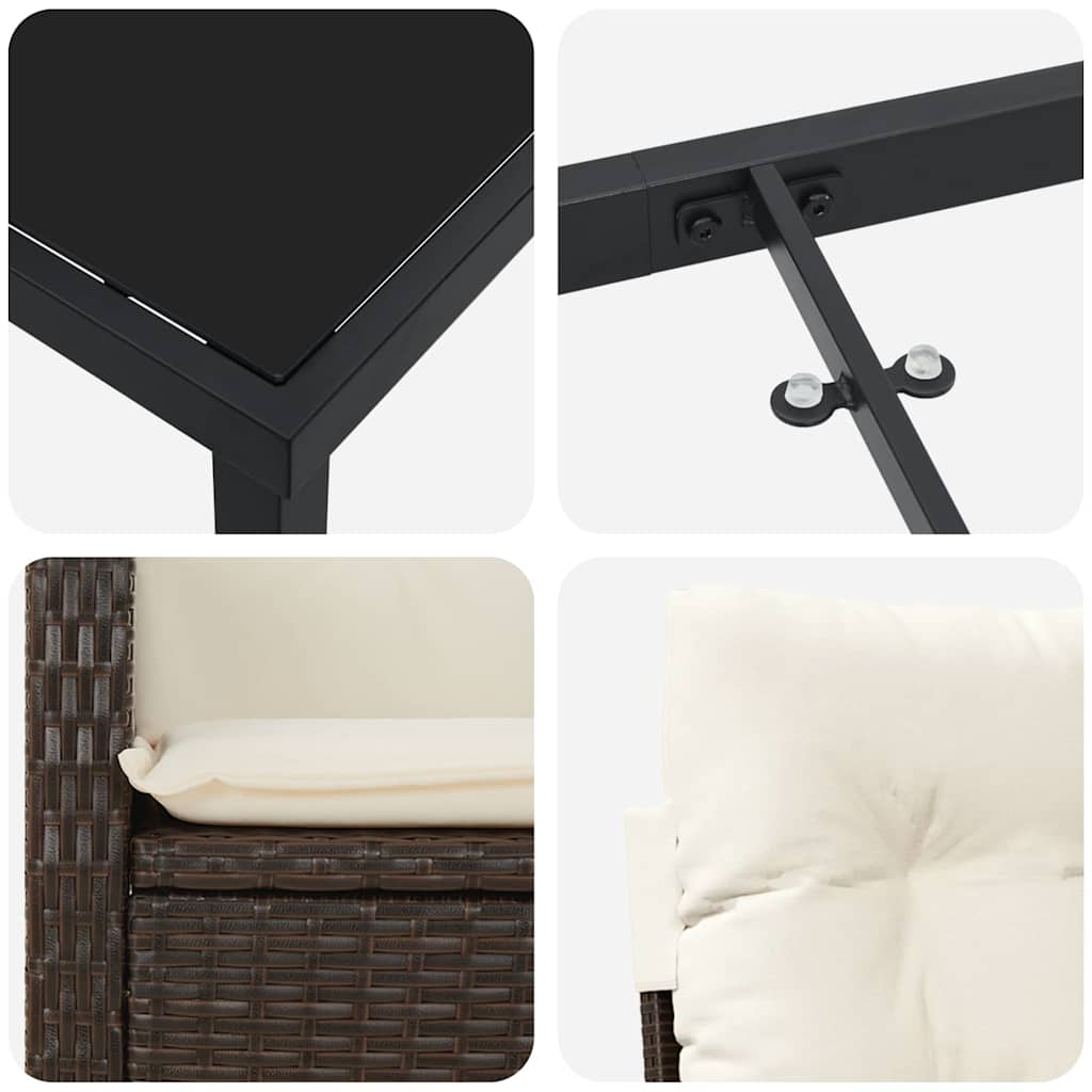 Σέτ φαγητού για κήπο με μαξιλάρι 7 pcs Καφέ συνθετικό ρατάν - Pakobazaar