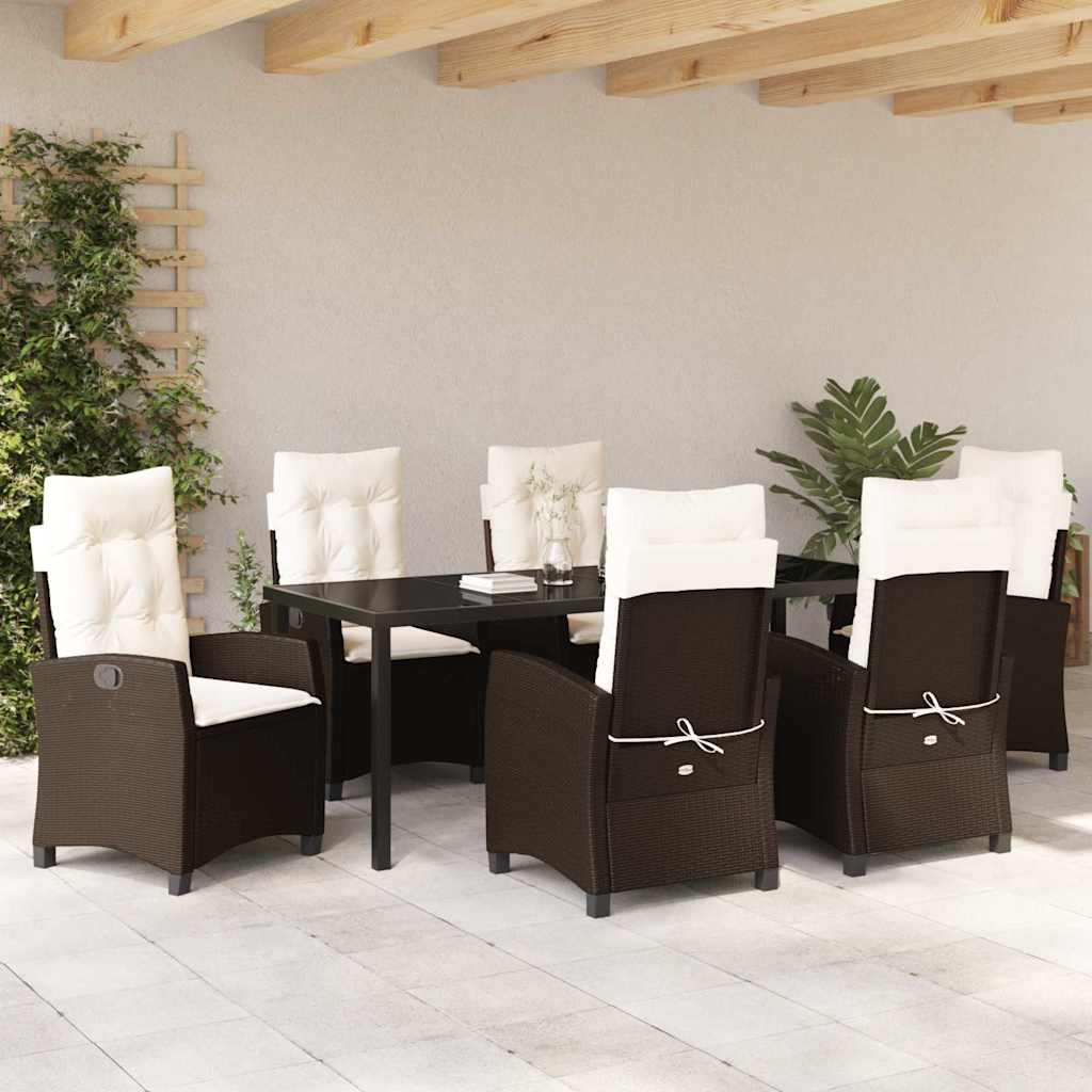 Σέτ φαγητού για κήπο με μαξιλάρι 7 pcs Καφέ συνθετικό ρατάν - Pakobazaar